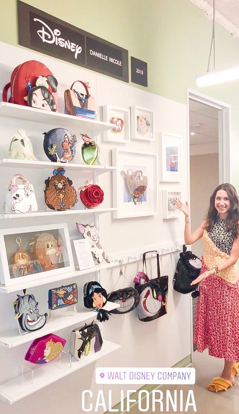 Disney purse display via Danielle Nicole handbags Displaying Loungefly Bags, Disney Bag Display, Display Loungefly Backpacks, Loungefly Bag Display Ideas, Loungefly Wall Display, Loungefly Collection Display, Loungefly Storage, Loungefly Storage Ideas, Disney Display Ideas