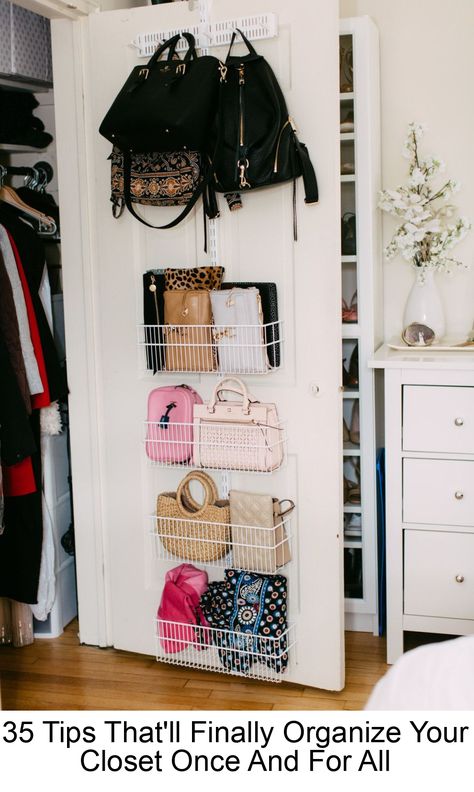 For your very own before and after. #closetstorageideas Closet Door Storage, Uni Room Ideas, Small Space Hacks, Small Bedroom Organization, Small Closet Space, Small Bedroom Storage, Room Organisation, Space Saving Ideas, Easy Diy Room Decor