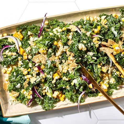 Try This Elote Kale & Corn Salad With Creamy Chipotle-Lime Dressing Tonight — People Elote Corn, Golo Recipes, Mexican Street Corn, Lime Dressing, Corn Salads, Kale Salad, Weeknight Meals, Grilled Chicken, Kale