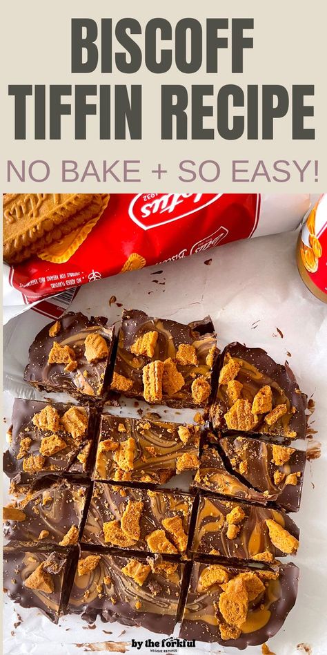 Chocolatey Biscoff Tiffin square garnished with crumbled biscuits on a white plate. Biscoff Chocolate, Biscoff Recipes, Biscoff Biscuits, Tiffin Recipe, Biscoff Spread, Easy No Bake Desserts, Sweet Cravings, Most Popular Recipes, Sweet Chocolate