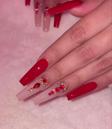 #red #rednails #rednailpolish #rednaildesigns #rednailsideas #acrylicnails #acrylic #acrylicnaildesigns #nails #nailart #nailpolish #naildesign #naildesignideas Red Nails With Red Rhinestones, Quinceanera Nails Red, Red Diamond Nails, Red Acrylic Nails Coffin, Confirmation Nails, Red Nails With Rhinestones, Red Nail Inspiration, Jennie Nails, Red Nail Set