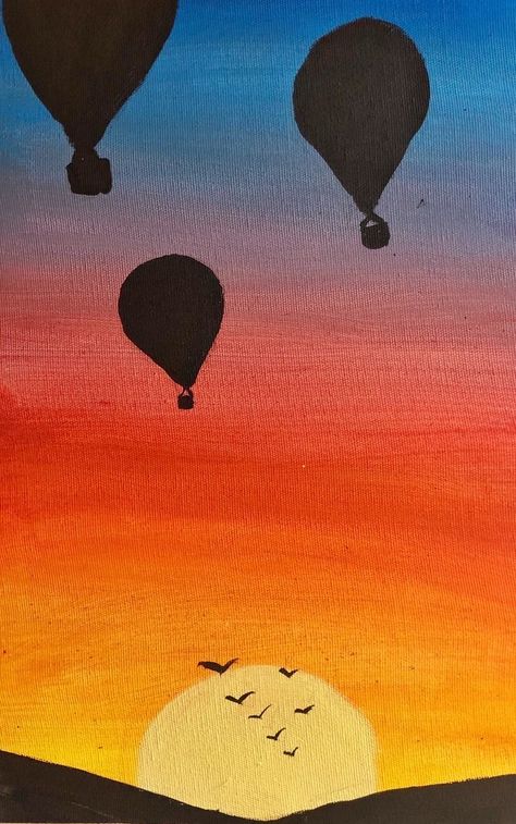 5 Min Painting Ideas, Easy Simple Things To Paint, Easy Canvas Art Sunset, East Painting Ideas Beginners Canvas, Easy Sunset Canvas Painting, Fun Paintings On Canvas, Lukis Simple, Easy Silhouette Paintings, East Painting Ideas Beginners