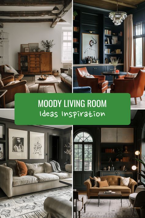 Get cozy in your living room with 16+ moody decor ideas to create a dramatic ambiance. Transform your space using dark, rich tones and a mix of light and dark colors for a stylish look that will inspire you. Natural Moody Interior Design, Dramatic Living Room Ideas, Rooms With Dark Walls, Moody Living Room White Walls, Cozy Moody Living Room, Mans Living Room, Moody Living Room Ideas, Moody House, Dark Wood Living Room