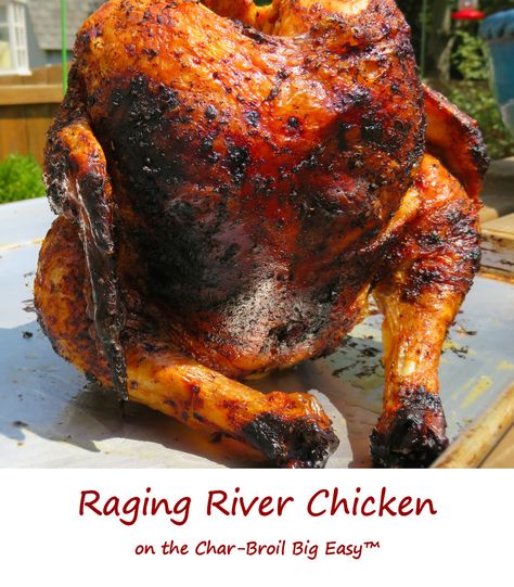 Dizzy Pig has a wide variety of spice mixes available, like this Raging River seasoning that is absolutely perfect on a chicken roasted in the Char-Broil Big Easy. I made a beer-can version, but you can skip that step and just season the chicken and cook it as-is in the Big Easy. Either way, you get a great maple-infused herby flavor with just a slight spicy kick that is out-of-this-world great. Big Easy Turkey Fryer, Charbroil Big Easy Recipes, Big Easy Recipes, Char Broil Big Easy, Drunken Chicken, Deep Fried Turkey, Turkey Fryer, Fried Turkey, Easy Turkey