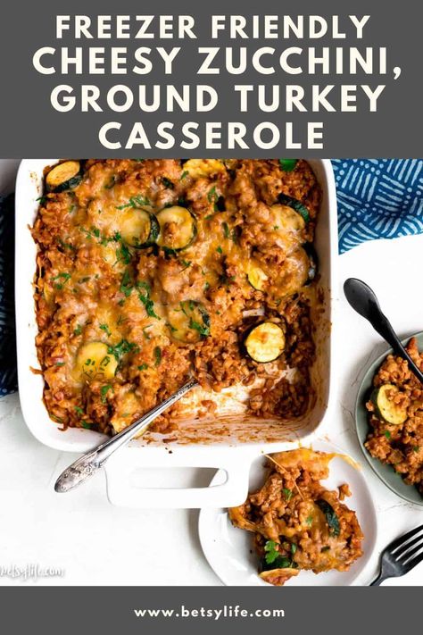 This healthy Make-Ahead Cheesy Zucchini and Turkey Casserole recipe is easy to throw together, and it's gluten-free and full of veggies! The answer to your "What to make with ground turkey?" question. Freezer friendly! #healthyweeknightdinners #healthycasserolerecipes #glutenfreecasserole #groundturkey #glutenfree Ground Turkey Casserole, Turkey Casserole Recipe, Ground Turkey Recipes Easy, Healthy Ground Turkey, Healthy Casserole Recipes, Turkey Casserole, Cheesy Zucchini, Healthy Weeknight Dinners, Healthy Casseroles