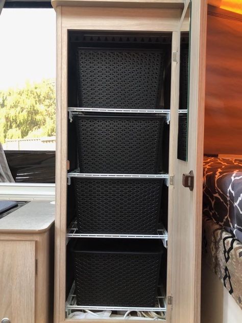 Jayco swan ideas Jayco Swan Storage Ideas, Jayco Swan Makeover, Jayco Swan Hacks, Camper Storage Ideas Travel Trailers, Caravan Hacks, Caravan Interior Makeover, Caravan Storage, Small Caravans, Glamper Camper