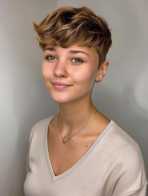 Lesbian Haircut Short, Hair Preferences, Soft Undercut, Lesbian Haircut, Haircuts Trendy, Wavy Lob, Heart Face Shape, Long Faces, Androgynous Fashion