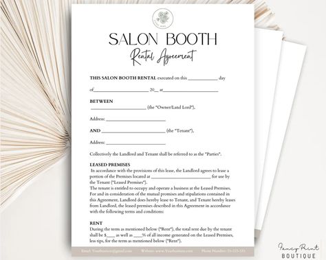 Salon Booth Rental Contract Form, Editable Booth Rental Agreement, Salon Booth Rent Form, Station Rental Contract, Booth Rental Agreement - Etsy Salon Contract Agreement, Salon Booth Rental Agreement, Booth Rental Agreement, Salon Booth Rental, Rental Contract, Real Estate Forms, Hair Salon Business, Suite Ideas, Retreat Ideas