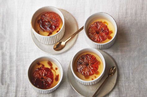 Caramelised Clementine Possets Recipe | Waitrose & Partners Baked Pudding, Soft Sugar, Tasty Recipes, Saturated Fat, Gluten Free Vegetarian, Dinner Party, Caramel, Honey, Yummy Food