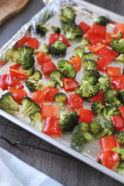 Roasted Broccoli and Red Peppers Broccoli And Red Pepper Recipes, Roasting Red Peppers In Oven, How To Roast Peppers In The Oven, Pepper Jack Broccoli Bake, How To Roast Red Peppers In Oven, Broccoli And Peppers, Roasted Broccoli Recipe, Fresh Broccoli, Roasted Broccoli