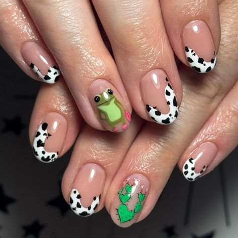 𝗔𝗶𝗺𝗲𝗲 White (@spellboundxnails) • Instagram photos and videos Frog Nail Art, Cuticle Butter, White Liner, Cactus Design, Black Liner, Nail Forms, Cow Pattern, Cute Frogs, Nail Art Summer