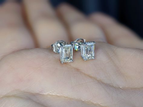 Emerald Cut Diamond Stud Earrings 0.30-2.00 ct. Color G, Clarity SI. Handcrafted in your choice of 14k Gold. We also offer a 1-Year Layaway program. You can reach us at 1-888-967-5353 to speak to one of our jewelry specialist. Emerald Diamond Studs, Emerald Cut Diamond Earrings Fine Jewelry, Emerald Cut Earrings, Emerald-cut Emerald Diamond Earrings, Timeless Emerald-cut Earrings With Diamond Accents, Emerald-cut Emerald Diamond Earrings For Anniversary, Luxury Emerald-cut Jewelry With Diamond Accents, Emerald Cut Diamond Earrings, Emerald Cut Diamonds