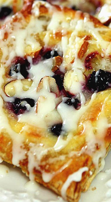 Cheese, Blueberry and Almond Danish Almond Danish Recipe, Succulent Desserts, Blueberry Cheese Danish, Danish Desserts, Almond Danish, Yummy Pastries, Danish Recipes, Colorado Food, Scone Recipes