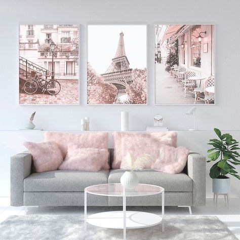 Paris Wall Art Pink Decor for Bedroom Print Set of 3 Prints Girls Room Decor Blush Pink Wall Art French Decor Paris Poster Europe Prints - Etsy Paris Room Decor, Blush Pink Wall Art, Paris Wall Decor, Gold Room Decor, Murs Roses, Paris Rooms, Paris Bedroom, Gold Rooms, Pink Bedroom Decor