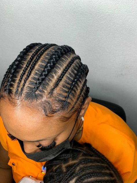 Big Small Cornrow Hairstyles, Small And Big Cornrow Braids, Big Small Cornrows, Big Stitch Braids, Small Stitch Braids Cornrows, Big And Small Cornrows, Stitch Cornrows For Black Women, Small Stitch Braids, Corn Row Braids Black Women