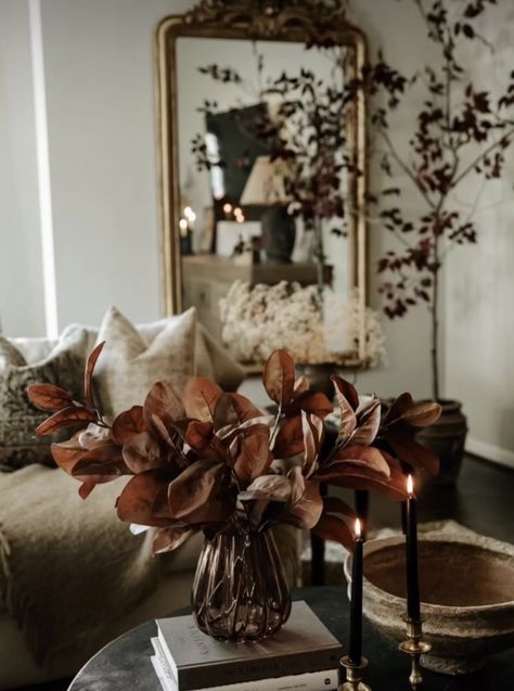 How To Create A Moody Home, Moody Fall Decor Living Room, Halloween Decor Neutral, Moody Beach Decor, Moody White Living Room, Moody Decor White Walls, Fall Decor Moody, Contemporary Fall Decor, Moody Holiday Decor