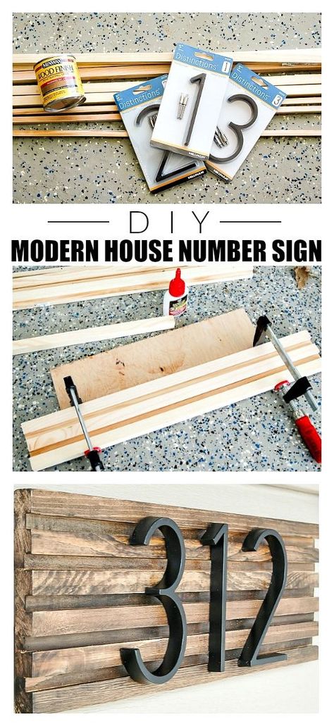 Modern House Number Sign, Modern House Numbers Sign, House Numbers Diy, A Modern House, Modern House Number, Hemma Diy, House Number Sign, Number Sign, غرفة ملابس