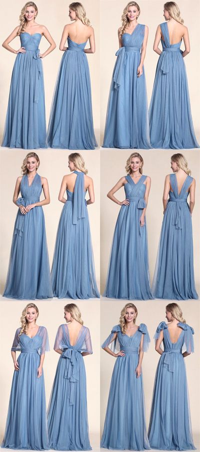 A line convertible bridesmaid dress.                                                                                                                                                                                 More Infinity Dress Styles, Infinity Dress Bridesmaid, Multiway Dress, Convertible Bridesmaid Dress, Multi Way Dress, Blue Bridesmaid Dress, Dress Tutorials, Blue Wedding Dresses, Infinity Dress