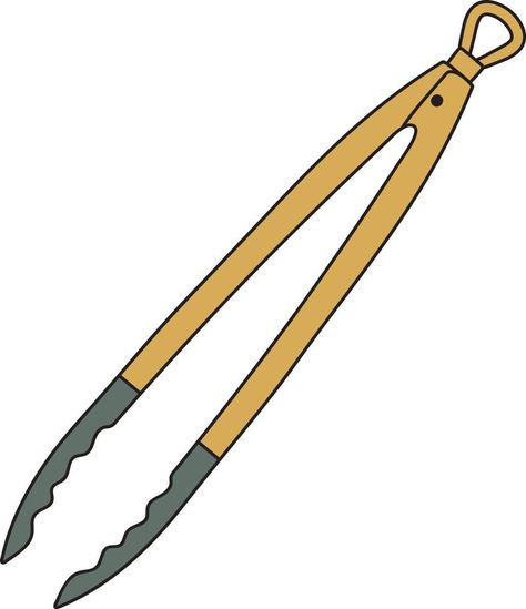 Illustration of kitchen item kitchen tongs. English Project, Kitchen Tongs, Flat Art, Kitchen Item, English Projects, Illustration Simple, Tongs Kitchen, Drawing Easy, Kitchen Items