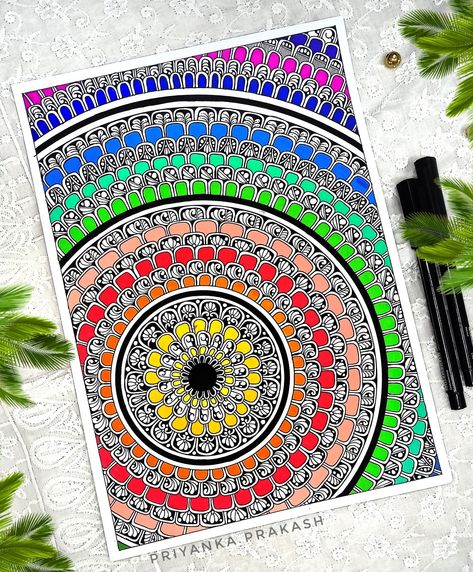 Mandala Art With Brush Pen, Brush Pen Mandala Art, Create Mandala, Colour Mandala, Mandala Template, Colourful Mandala, Mandala Arts, Mandala Sketch, Mandala Drawings