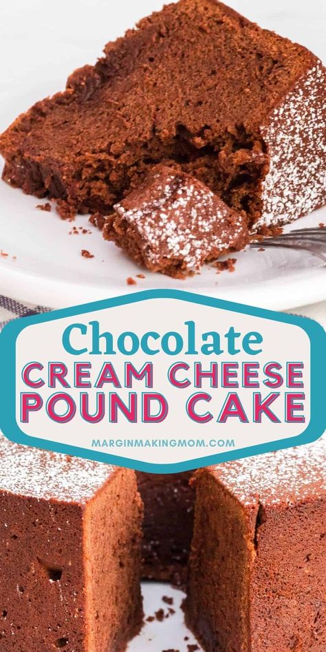 Chocolate Cream Cheese Pound Cake Recipe, Chocolate Cream Cheese Pound Cake, Cream Cheese Pound Cake Recipe, Pound Cake Recipes Easy, Cheese Pound Cake, Chocolate Pound Cake, Sour Cream Pound Cake, Impressive Desserts, Cream Cheese Pound Cake