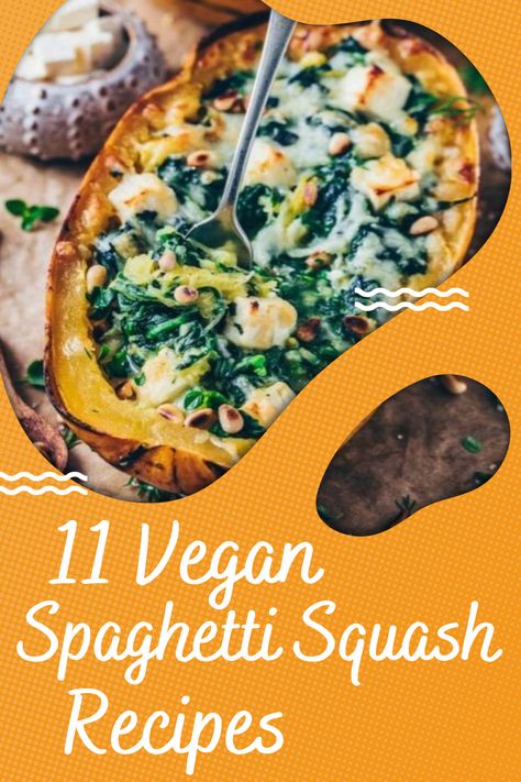 Here are the best 11 vegan spaghetti squash recipes! This is the healthy alternative to regular pasta - packed full of veggies and dairy-free. This list has Asian, Mexican, and Italian cuisines/flavors. These are perfect for a hearty and healthy vegetarian dinner in the fall and winter. Vegan Stuffed Spaghetti Squash, Meatless Spaghetti Squash Recipes, Spaghetti Squash Vegetarian Recipes, Spaghetti Squash Recipes Healthy Easy, Spaghetti Squash Vegan Recipes, Spaghetti Squash Spinach Recipes, Spaghetti Squash Recipes Dairy Free, Spaghetti Squash Recipes Vegetarian, Vegan Spaghetti Squash Recipes