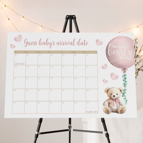 Teddy Balloon, Poster Brown, Baby Shower Quiz, Place Your Bets, Teddy Bear Theme, Game Poster, Bear Theme, Baby Arrival, Pink Teddy