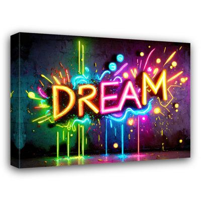 Museum quality fine art giclee reproduction printed on artist grade canvas and gallery wrapped on 1.5" stretcher bars | Wrought Studio Neon Graffiti Dream 19-Giclee Reproduction on Gallery Wrapped Canvas 15.0 x 18.0 x 1.5 in | Home Decor | C110201381_1023948754 | Wayfair Canada Neon Sign Painting Canvas Diy, College Canvas Art, Neon Graffiti, Neon Artwork, Street Wall Art, Neon Painting, Pop Art Design, Graffiti Wall Art, Art Organization