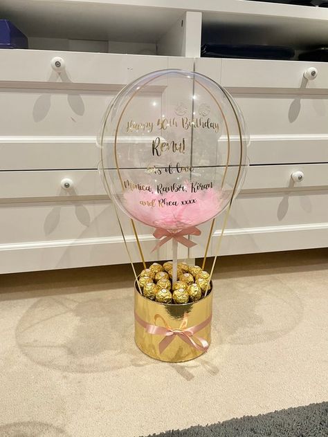 Hot Air Balloon Gift, Balloon Proposal, Ferrero Rocher Chocolates, Mini Balloons, Balloon Gift, Bubble Balloons, Custom Balloons, Ferrero Rocher, Valentines Day Birthday