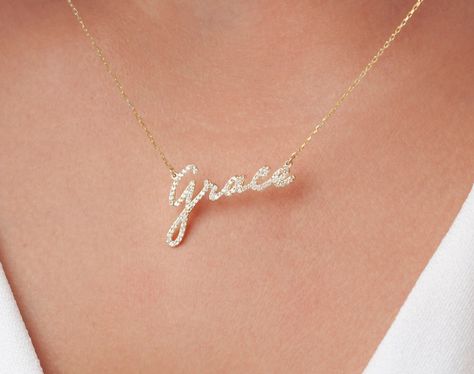 Forearm Tats, Diamond Name Necklace, Gold Letter Necklace, Zirconia Necklace, Gold Name Necklace, Cubic Zirconia Necklace, Necklace Diamond, Tiny Diamond, Custom Name Necklace