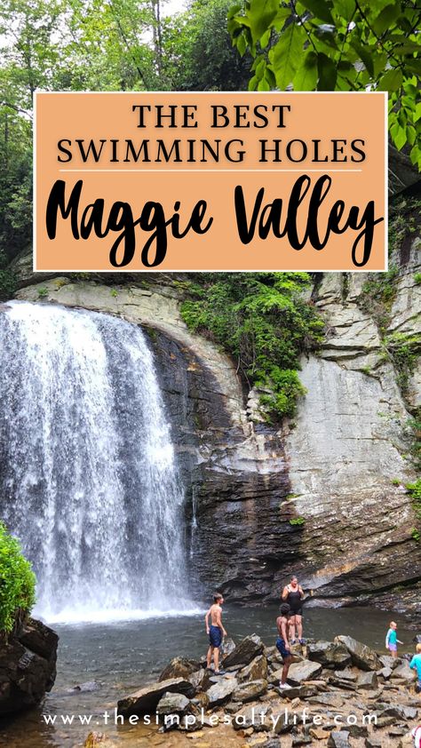 Awesome Summertime Maggie Valley Swimming Holes • North Carolina • The Simple Salty Life Maggie Valley North Carolina, Maggie Valley, Tubing River, Mountain Waterfall, Pisgah National Forest, Summer Escape, Summer Destinations, Family Travel Destinations, Smoky Mountain National Park