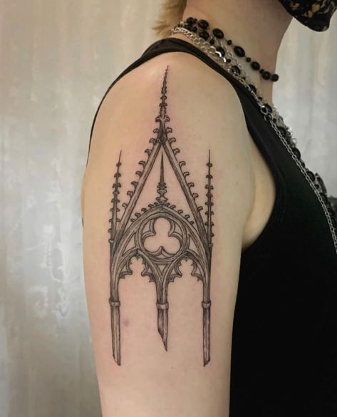 Gothic Cathedral Window Tattoo, Goth Architecture Tattoo, Victorian Window Tattoo, Traditional Gothic Tattoo, Architectural Tattoos, Curtain Tattoo, Gothic Church Tattoo, Gothic Ornament Tattoo, Altar Tattoo