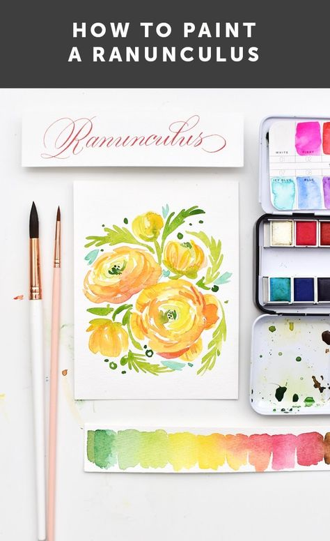 Ranunculus Watercolor Painting, Watercolor Ranunculus, Ranunculus Painting, Watercolor Motifs, Watercolor 101, Gouache Water, Ranunculus Flower, Watercolor Art Diy, Watercolor Art Journal