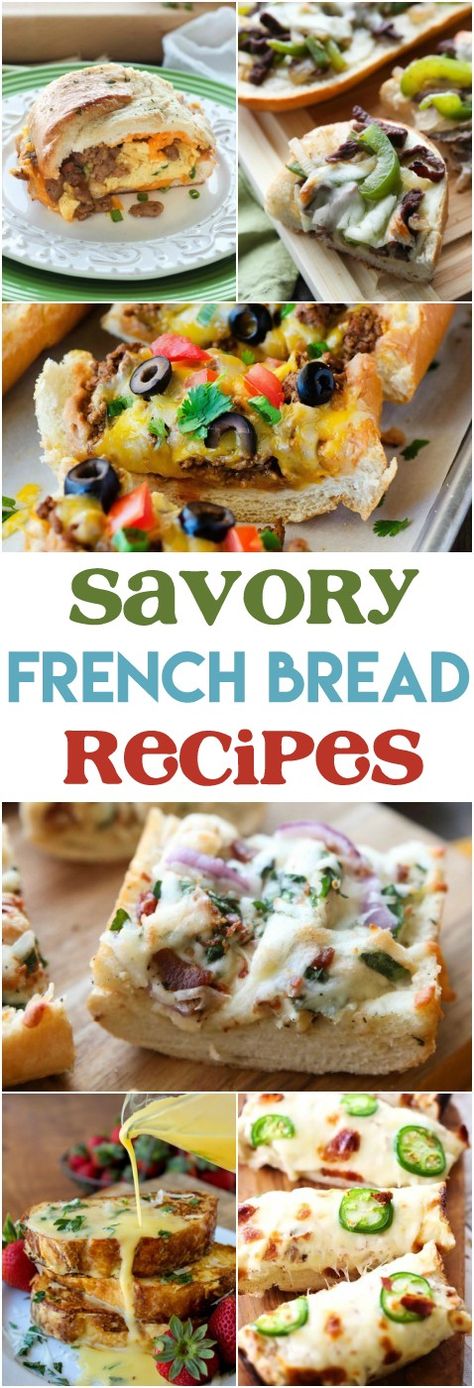 Bread Loaf Dinner Ideas, French Bread Toppings Recipes, Country French Bread Uses, Bread Meals Dinners, French Bread Dinner Recipes, French Bread Dinner Ideas Meals, Meals With French Bread, Recipes That Use French Bread, Dinner Ideas With French Bread