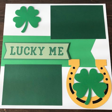 St Patrick’s Day Scrapbook Page, March Scrapbook Ideas, Cricut Scrapbooking Layouts, Scrapbook Paper Projects, Handprint Calendar, Cricut Scrapbook, Scrapbook Layout Ideas, Cricut Scrapbooking, Scrapbook Themes