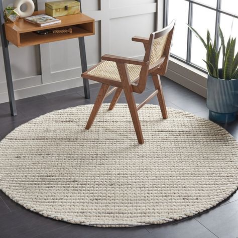 SAFAVIEH Marbella Burton Striped Wool Area Rug, Silver/Ivory, 6' x 6' Round - Walmart.com Round Rug Office, Living Rugs, Rug Colors, Silver Rug, Round Area Rugs, Striped Rug, Flat Weave Rug, Contemporary Living, Wool Area Rug