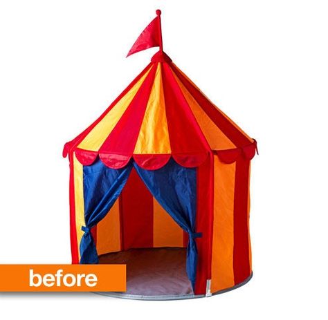 Before & After: IKEA Circus Tent — Little Free Radical Ikea Tent, Childrens Tent, Table Ikea, Ikea Kids, Circus Birthday Party, Circus Tent, Kids Tents, Carnival Themes, Carnival Birthday