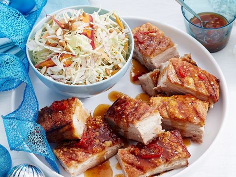 Sticky Pork Belly, Pork Belly Bites, Recipes For Pork, Sweet Sour Pork, Roast Pork Belly, Sweet Sour Sauce, Sticky Pork, Weekly Recipes, Apple Slaw