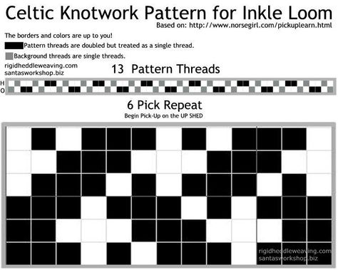 Celtic Knot Warp Faced Pick Up Chart-European Method Inkle Warp Faced Pick Up Weaving Rigid Heddle Inkle Weaving Patterns, Rigid Heddle Weaving Patterns, Tablet Weaving Patterns, Faces Band, Inkle Weaving, Inkle Loom, Card Weaving, Rigid Heddle Weaving, Heddle Loom