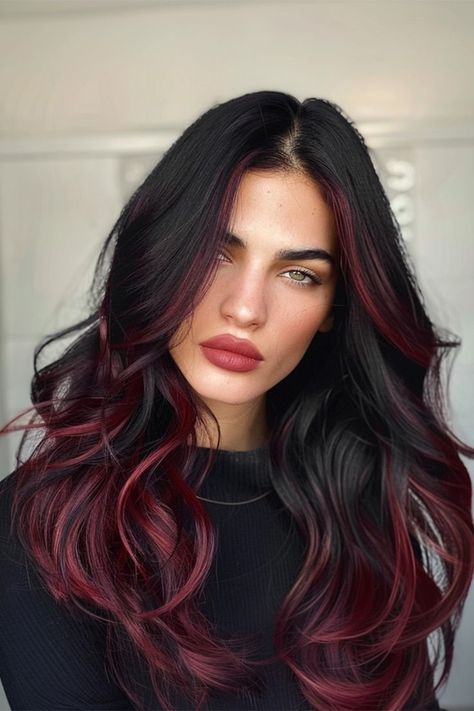 Vampy Hair, Halo Hair Colors, Black Cherry Hair, Cherry Hair Colors, Red Hair With Highlights, Cherry Red Hair, Cherry Hair, Hair Color Burgundy, Dark Red Hair