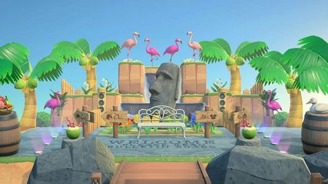 Acnh Tropicore Entrance, Animal Crossing Tropical Island Entrance, Tropical Entrance Animal Crossing, Acnh Tropical Entrance Ideas, Acnh Tropical Island Entrance, Acnh Tropical Island Ideas Entrance, Tropical Animal Crossing, Animal Crossing Hawaiian Design, Tropical Animal Crossing Island