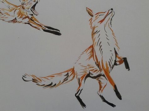 Dancing fox, watercolour Dancing Fox Tattoo, Fox Watercolour, Fun Paintings, Fox Tattoo, Painting & Drawing, Animal Art, Cool Art, Dancing, Art Drawings