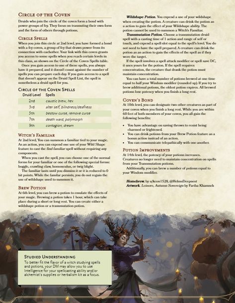 5e Classes, Dnd Concept, Homebrew Classes, Shadar Kai, Dnd 5, Dungeons And Dragons Rules, Dnd Druid, Custom Dice, Dnd Character Sheet