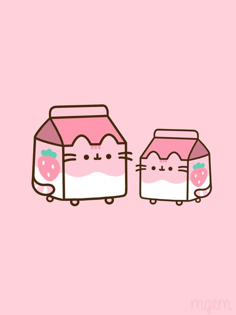 Pusheen Wallpaper Ipad, Pink Milk Aesthetic, Strawberry Milk Aesthetic Wallpaper, Pink Food Wallpaper, Strawberry Milk Wallpaper, Cartoon Background House, Cartoon Background Hd, Pusheen Strawberry, Pink Cartoon Aesthetic