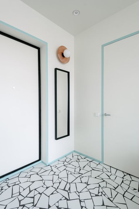 Copenhagen Spirit,© Luciano Spinelli. White tiled mosaic flooring and coloured door trim Best Paint For Bathroom, Best Bathroom Colors, Small Bathroom Paint, Bathroom Color Schemes, Interior Vintage, 3d Interior Design, Interior Minimalista, Ad Magazine, Bathroom Paint Colors