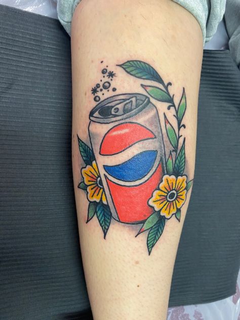 Soda Can Tattoo, Diet Coke Tattoo, Pepsi Tattoo, Soda Tattoo, Tattoos Hand, Hippie Tattoo, Guys Tattoos, Food Tattoos, Retro Tattoos