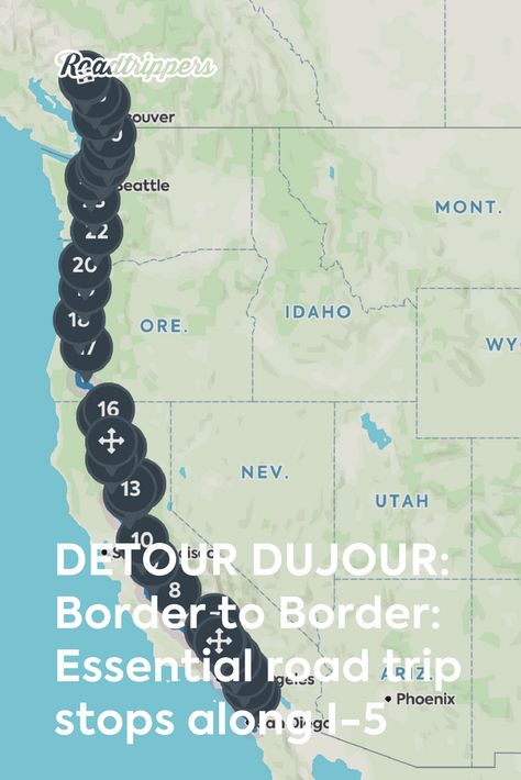 DETOUR DUJOUR: Border to Border: Essential road trip stops along I-5 #roadtrip #mustdrive #pitstops California To Canada Road Trip, Redwoods Vacation, West Coast Usa Road Trip, Pacific Highway Road Trip, Pacific Coast Highway Road Trip Itinerary, Highway One Roadtrip, Pacific Coast Highway Road Trip Map, Interstate 5, Washington Road Trip