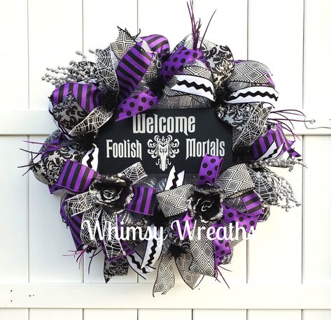 Haunted Mansion Wreath, Mansion Christmas, Haunted Mansion Decor, Tulle Wreaths, Mansion Decor, Mickey Wreath, Welcome Foolish Mortals, Disney Fall, Disney Wreath