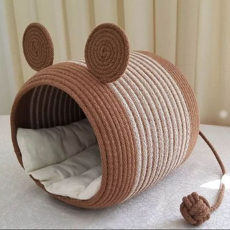 Diy Rope Basket, Yarn Basket, Rope Projects, Gifts Crochet, Cat House Diy, Cat Basket, Rope Crafts Diy, House Cat, Cat Cave