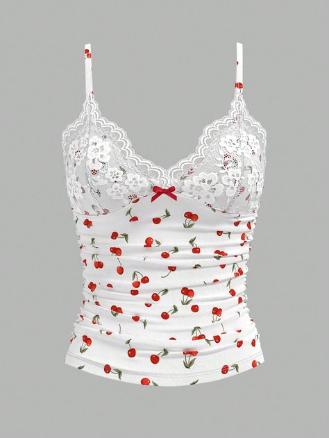 SHEIN Sweetina Women's Y2k Spaghetti Strap Backless Camisole With Cherry Print Lace Design, Sexy And Fashionable Fitted TopI discovered amazing products on SHEIN.com, come check them out! Cherry Baby, Fitted Turtleneck, Lace Bustier, Cherry Print, Fitted Top, Womens Shoes High Heels, Tank Top Cami, Lace Design, Kids Sleepwear